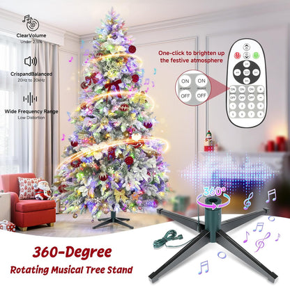9ft Pre-lit Artificial Christmas Tree with Remote, Snow Flocked Xmas Trees Rotating & Foldable