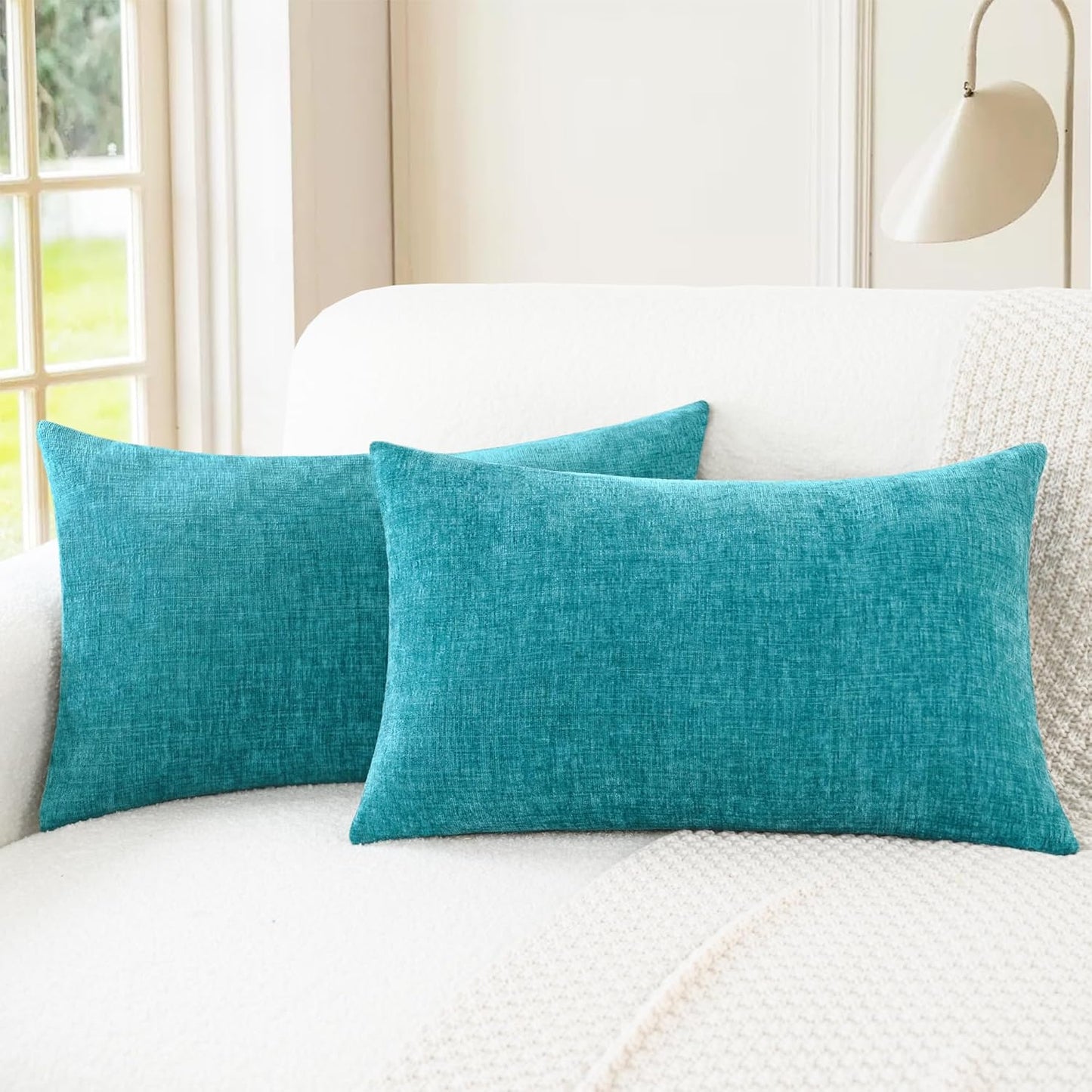 CaliTime Throw Pillow Covers Decorative 16 X 26 Inches Pack of 2 Cozy Chenille Cushion Cases for