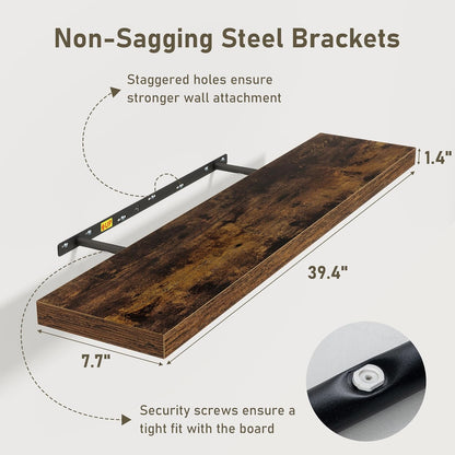 Floating Shelves Wall Shelf 40 Inch, 8 Inch Deep Floating Shelf for Wall, Farmhouse Black Wood
