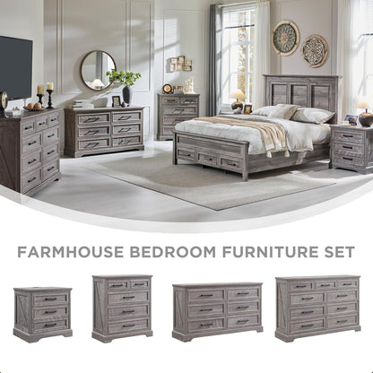 Farmhouse 9 Drawer Dresser for Bedroom, 36 Inch Tall Modern Dresser TV Stand with Large Drawers &