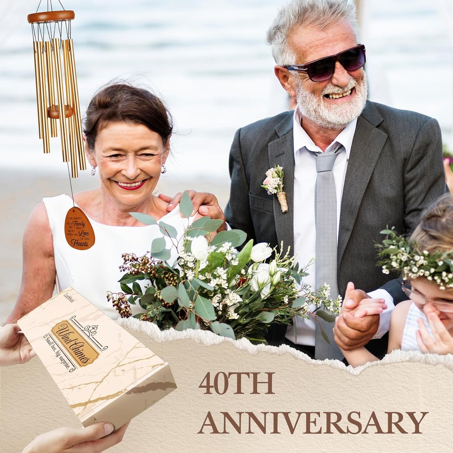 40th Wedding Anniversary Wind Chime, Happy 40th Anniversary Romantic Gifts for Couple, Parents