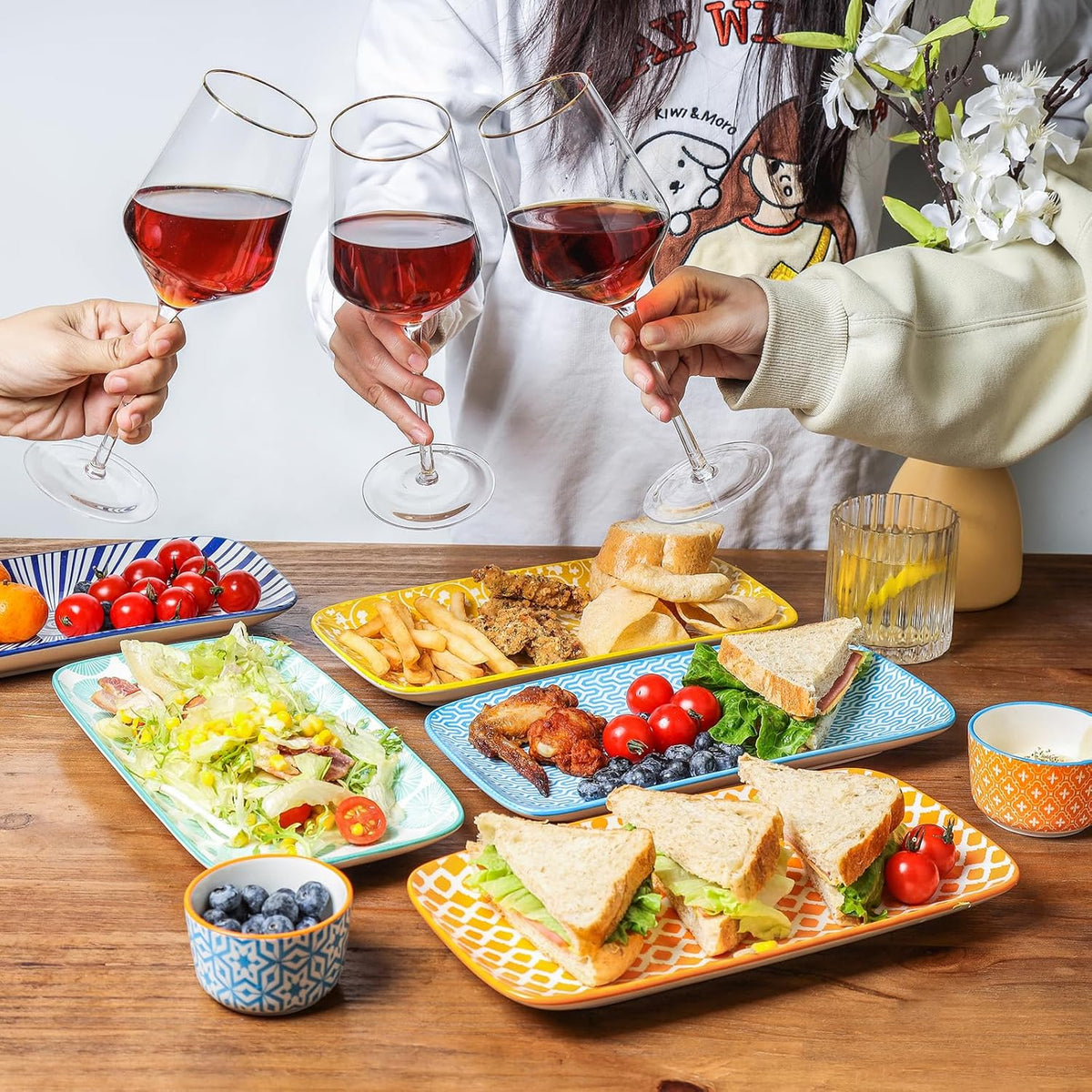 Selamica Ceramic Serving Platters, 14 Inch Serving Trays for Party Entertaining, Large Rectangular