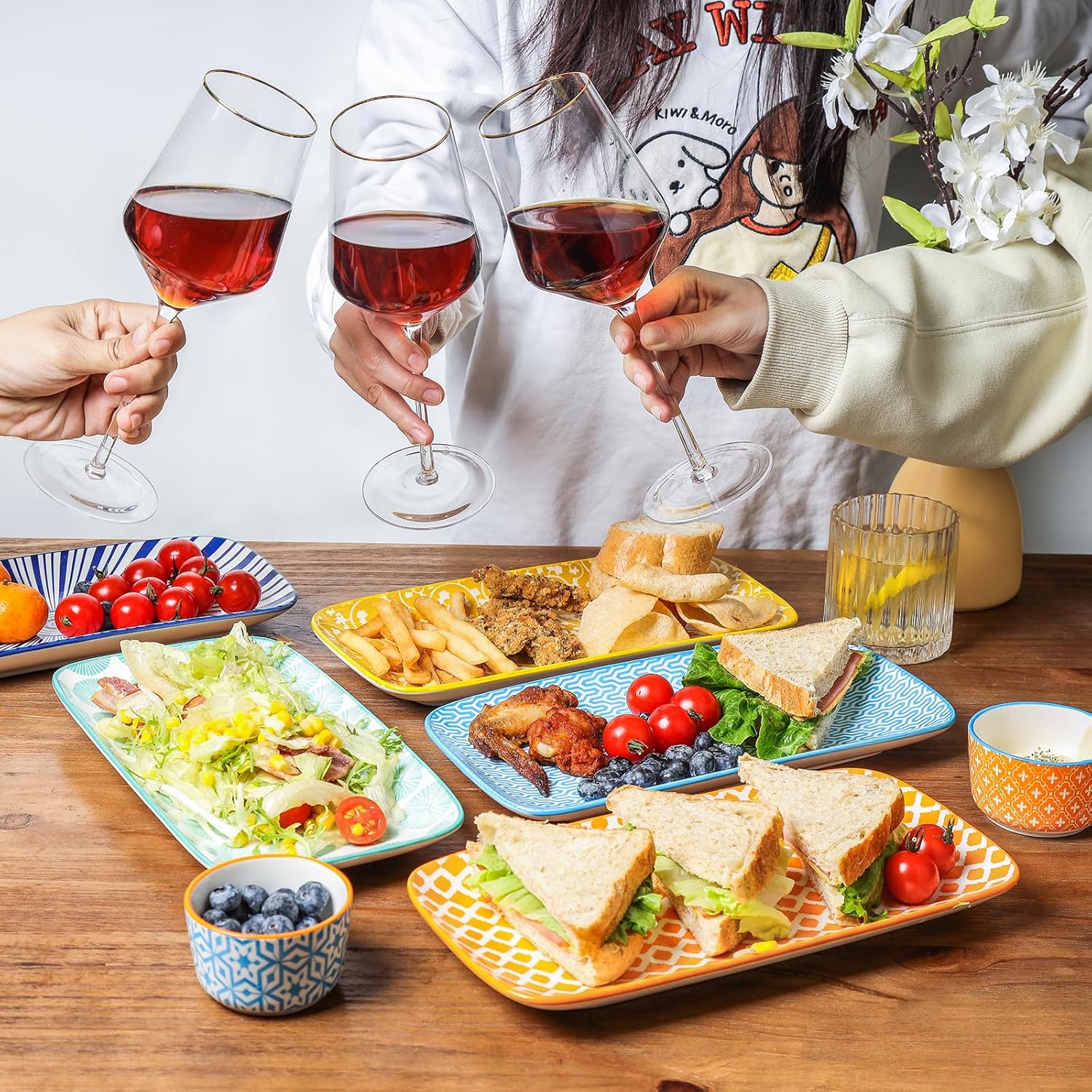 Selamica Ceramic Serving Platters, 14 Inch Serving Trays for Party Entertaining, Large Rectangular