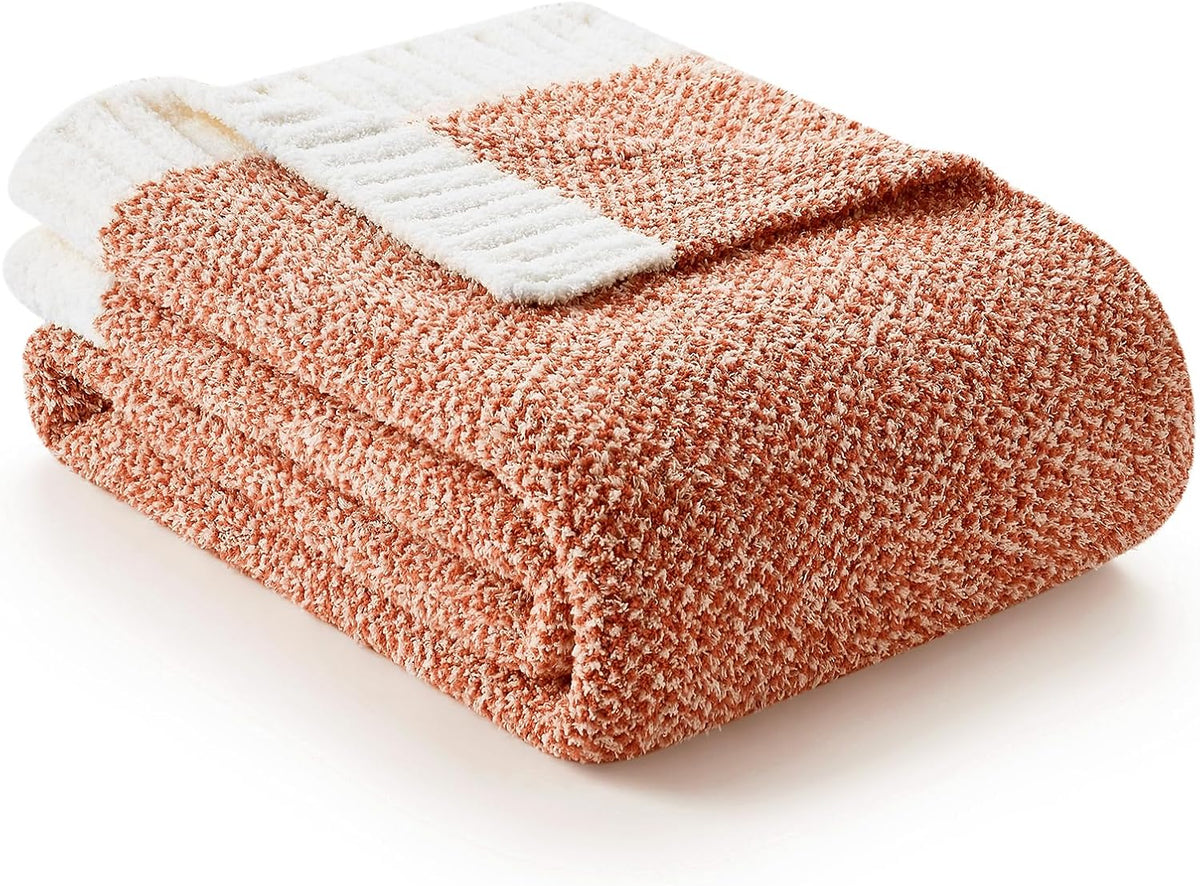 Snuggle Sac Orange Throw Blanket for Fall, Ultra Soft Warm Fall Blanket for Couch, Cozy Fuzzy Knit