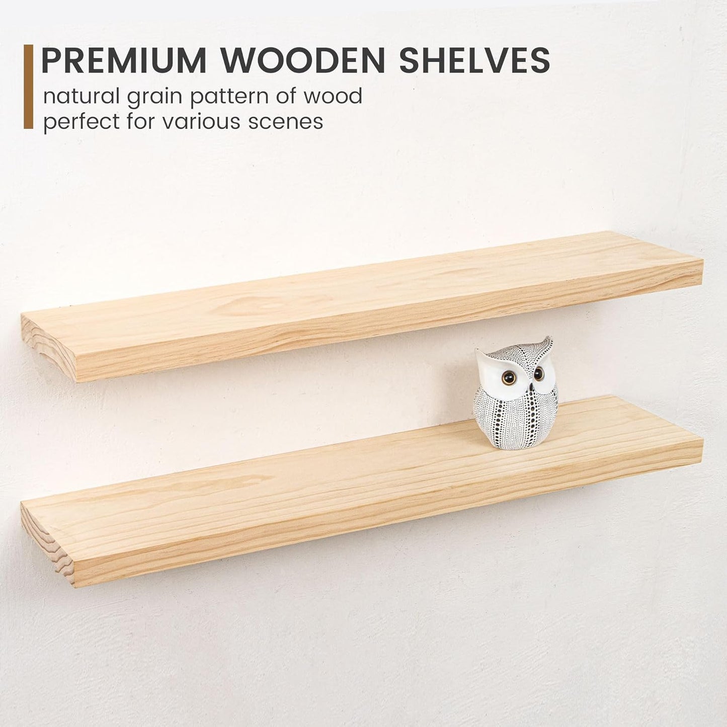 Fun Memories 36 Inch Floating Shelves for Wall, Deep Rustic Solid Pine Wood Wall Shelves for