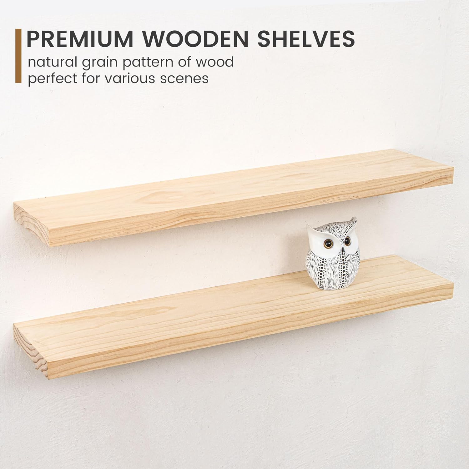 Fun Memories 36 Inch Floating Shelves for Wall, Deep Rustic Solid Pine Wood Wall Shelves for