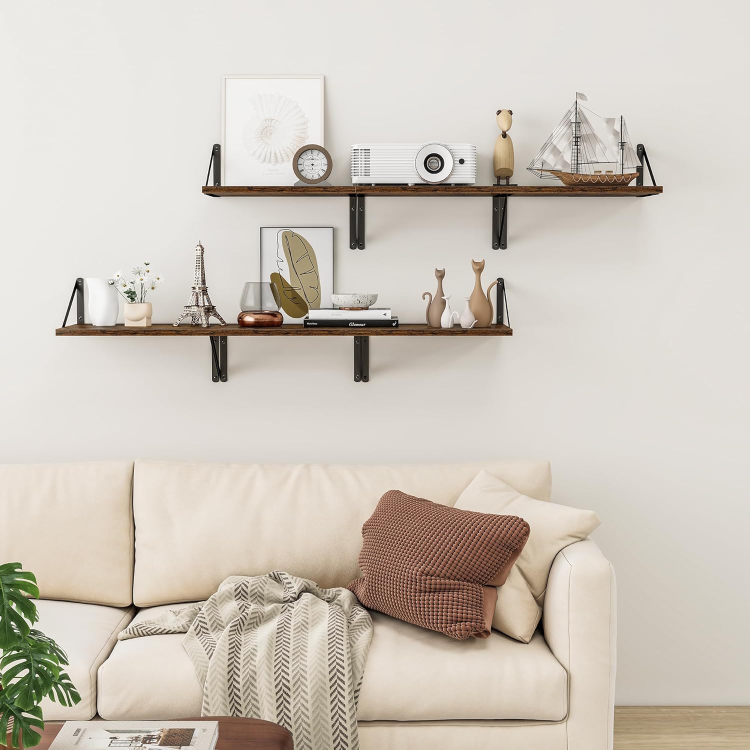 Heimlove Deep Floating Shelves for Wall, 12 Inch Deep Floating Shelves Set of 3, 16W x 12D Wood