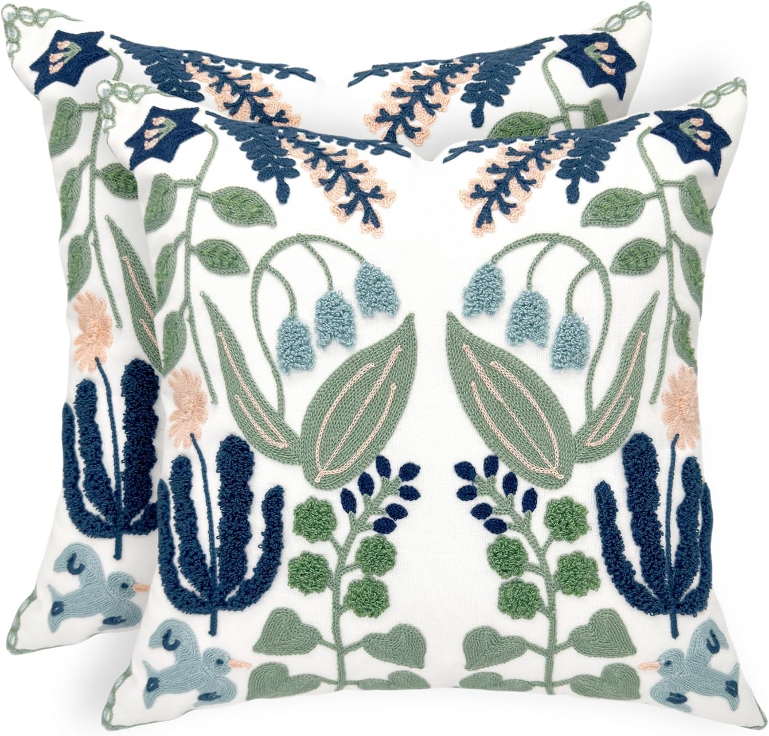 Alysheer Floral Embroidered Summer Decorative Throw Pillow Covers 20"x 20" Set of 2, Farmhouse