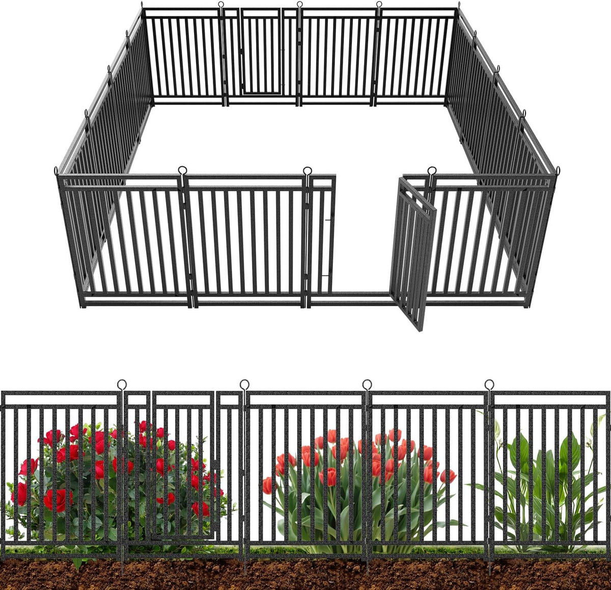 Decorative Garden Fence Metal Dog Fence Outdoor for Yard, 36ft (L) × 40in (H), 14 Panels + 2 Gates
