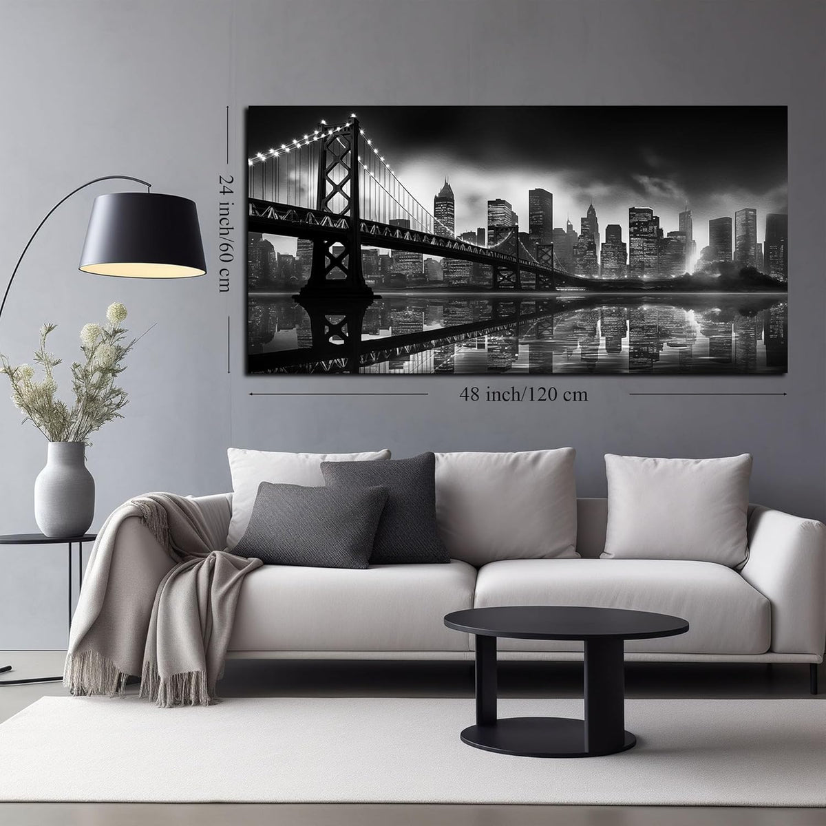 Brooklyn Bridge Canvas Wall Art for Bedroom Black and White City Wall Decor for Living Room Office