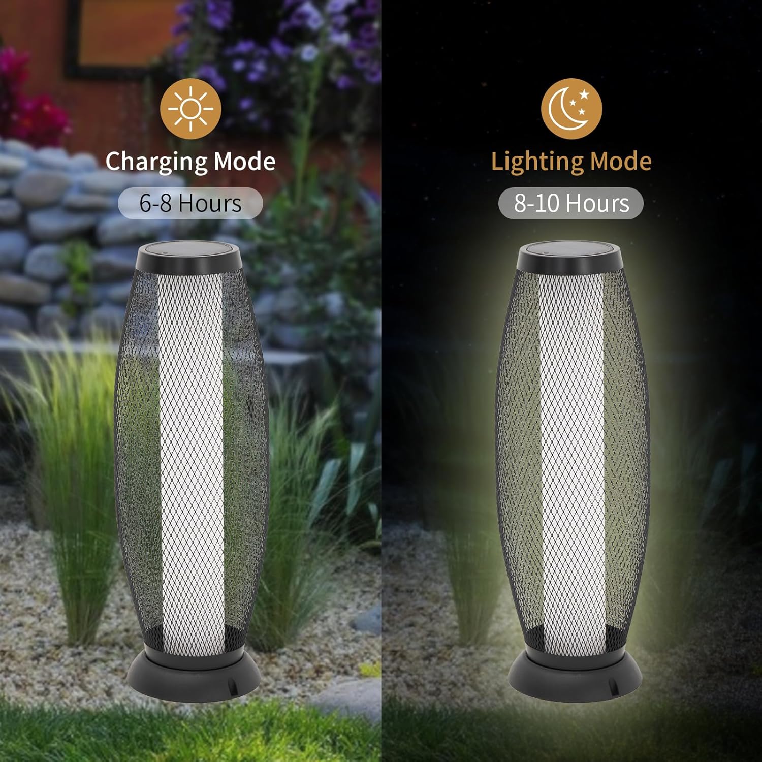 Patio Solar Light Flickering Flame Solar Lamps Hollow Out Waterproof Outdoor Lantern Metal
