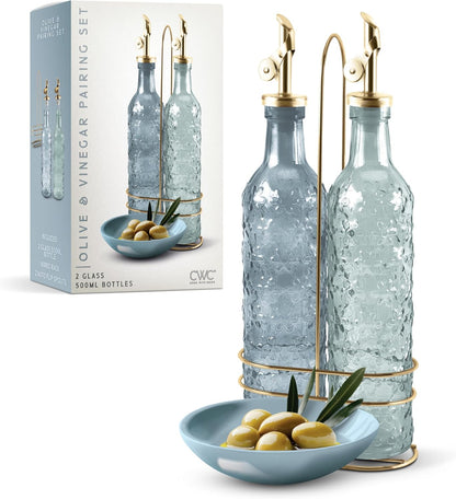 COOK WITH COLOR Glass Olive Oil Bottle Dispenser - 2 Pack- 17oz Oil and Vinegar Cruet - Olive Oil