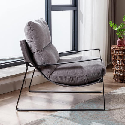 DUOMAY Modern Accent Arm Chair, Comfy Linen Lounge Lazy Chair with Metal Leg, Mid-Century Corner