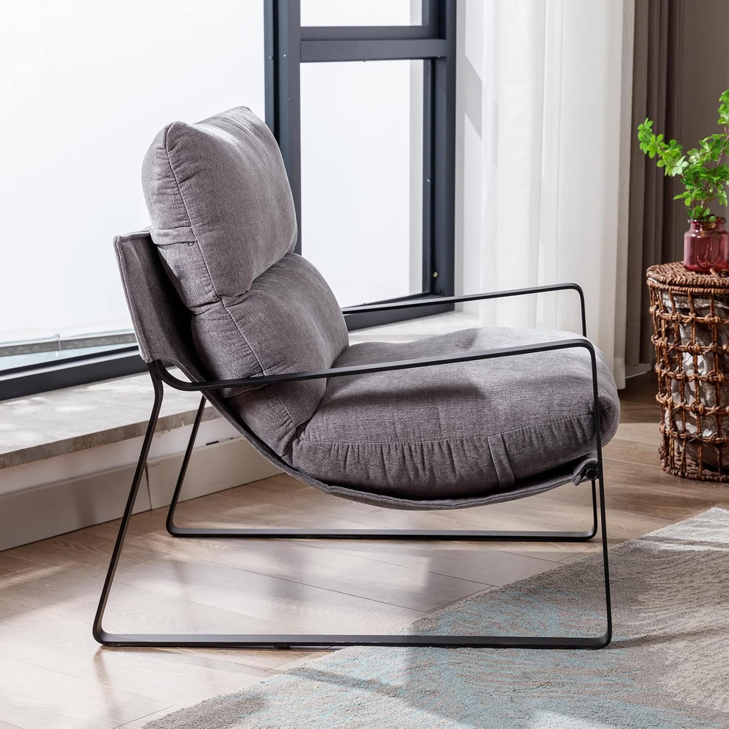 DUOMAY Modern Accent Arm Chair Set of 2, Comfy Linen Lounge Lazy Chair with Metal Leg, Mid-Century
