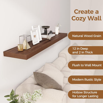 Floating Shelves 55 Inch Long, 12 Inch Deep Floating Shelves for Wall, Rustic Deep Wall Shelf for