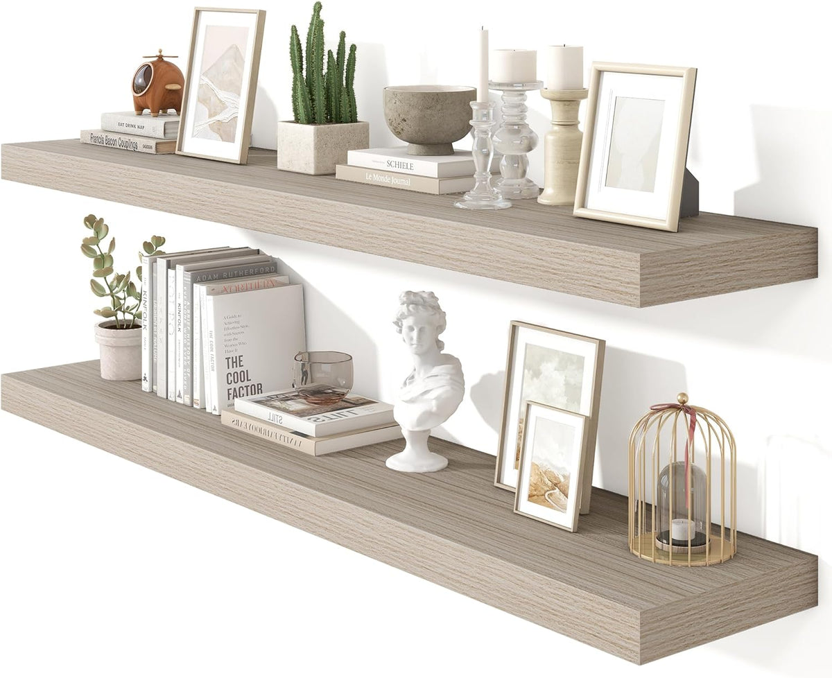 Heimlove 55 Inch Floating Shelves for Wall,10 Deep Large Grey Wall Shelf with Heavy Duty