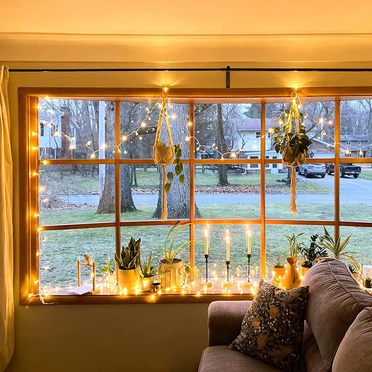 JMEXSUSS Connectable Warm White String Lights Indoor Bedroom, 8 Modes Christmas String Light Plug