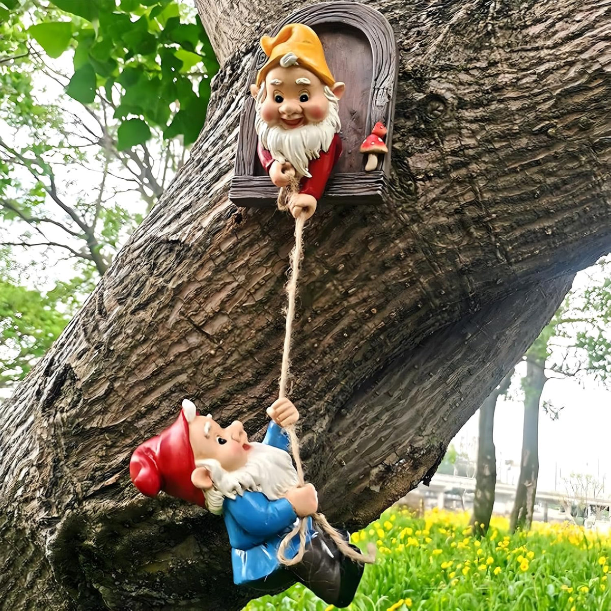 Elenon Climbing Gnomes Tree Faces Decor, Adorable Gnome Tree Hugger Fairy Garden Statue, Funny