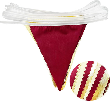 Burgundy Party Decorations Gold Maroon Beige Fabric Triangle Pennant Banner Garnet Flag Bunting