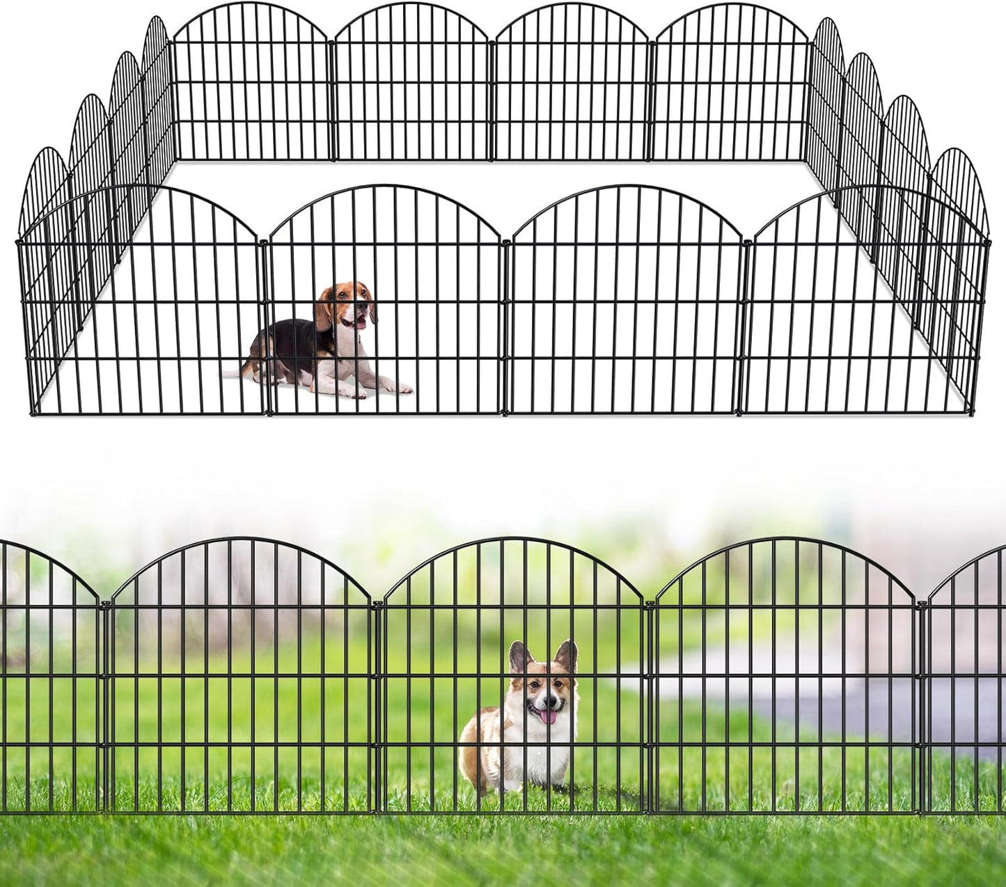 Metal Garden Fence 28in (H) x 37.3ft (L), 16 Panels + 17 Stakes Dog Fences Border Fence Animal