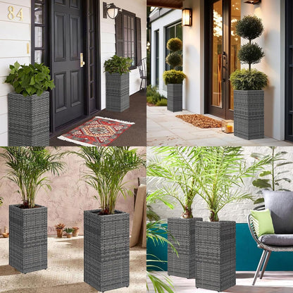 LEWIS&WAYNE Set of 2 Tall Planters for Outdoor Plants Handmade 24'' Wicker Tall Square Planter Box