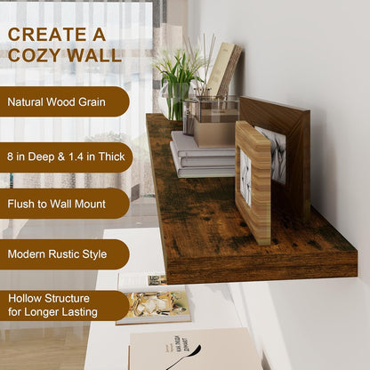 Fun Memories Floating Shelves, 8 Inch Deep Floating Shelves, Rustic Wood Fireplace Mantel 48 in
