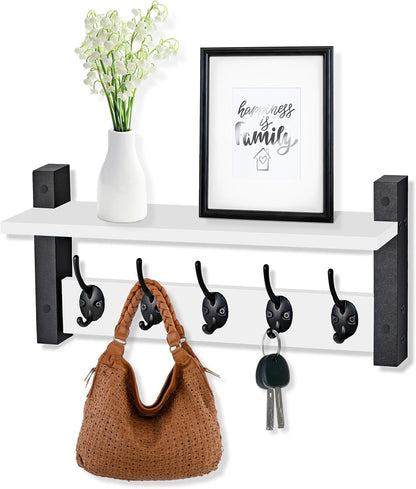 Sorbus Coat Hooks Wall Mount with Shelf – 16 Inch Coat Rack Wall Mount with 5 Heavy Duty Hooks