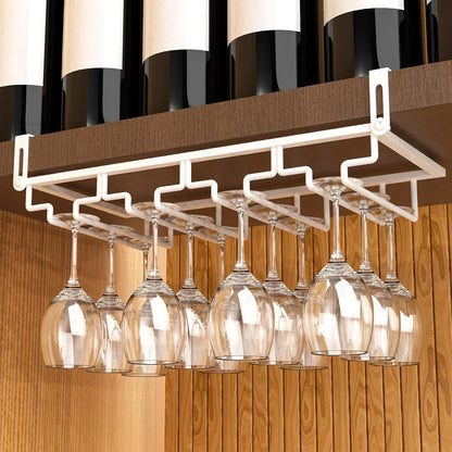 AUHOKY 2Pcs Adjustable Wine Glass Rack Under Cabinet, Punch-Free 4 Rows Stemware Wine Glass Metal