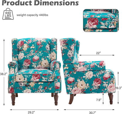 UIXE High Back Floral Accent Chairs Set of 2, Upholstered Armchair in Fabric, Retro Printed