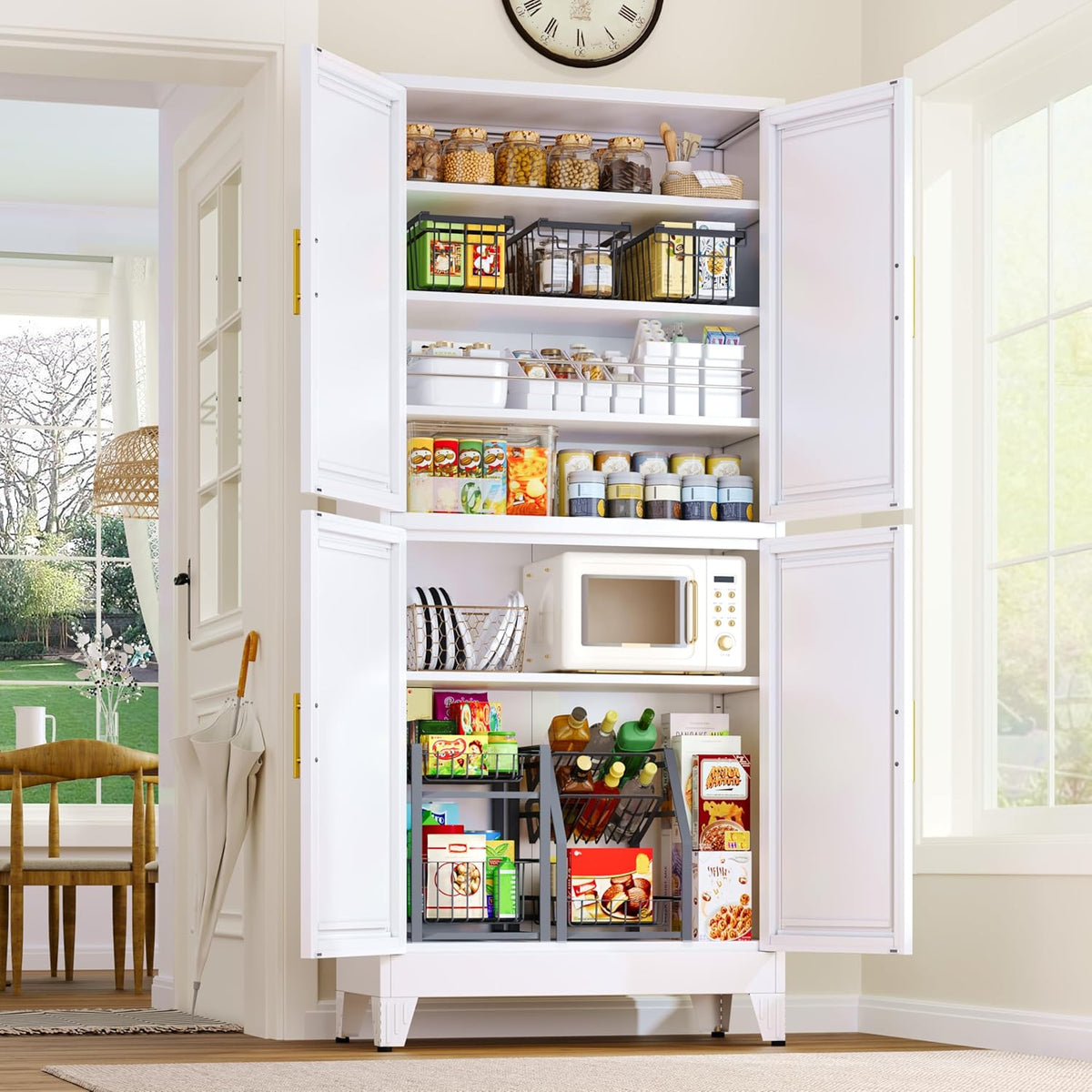 75.2" Tall Metal Pantry Cabinet, Kitchen Pantry Storage Cabinets with 4 Door and 4 Adjustable