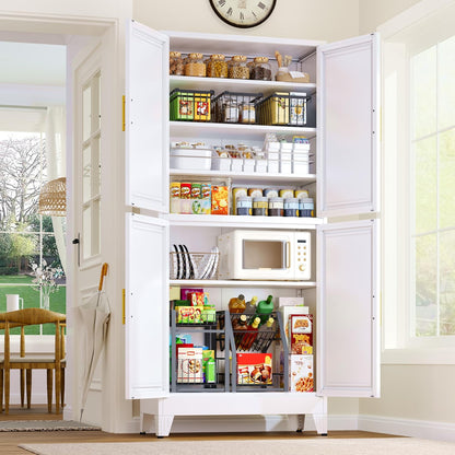 75.2" Tall Metal Pantry Cabinet, Kitchen Pantry Storage Cabinets with 4 Door and 4 Adjustable