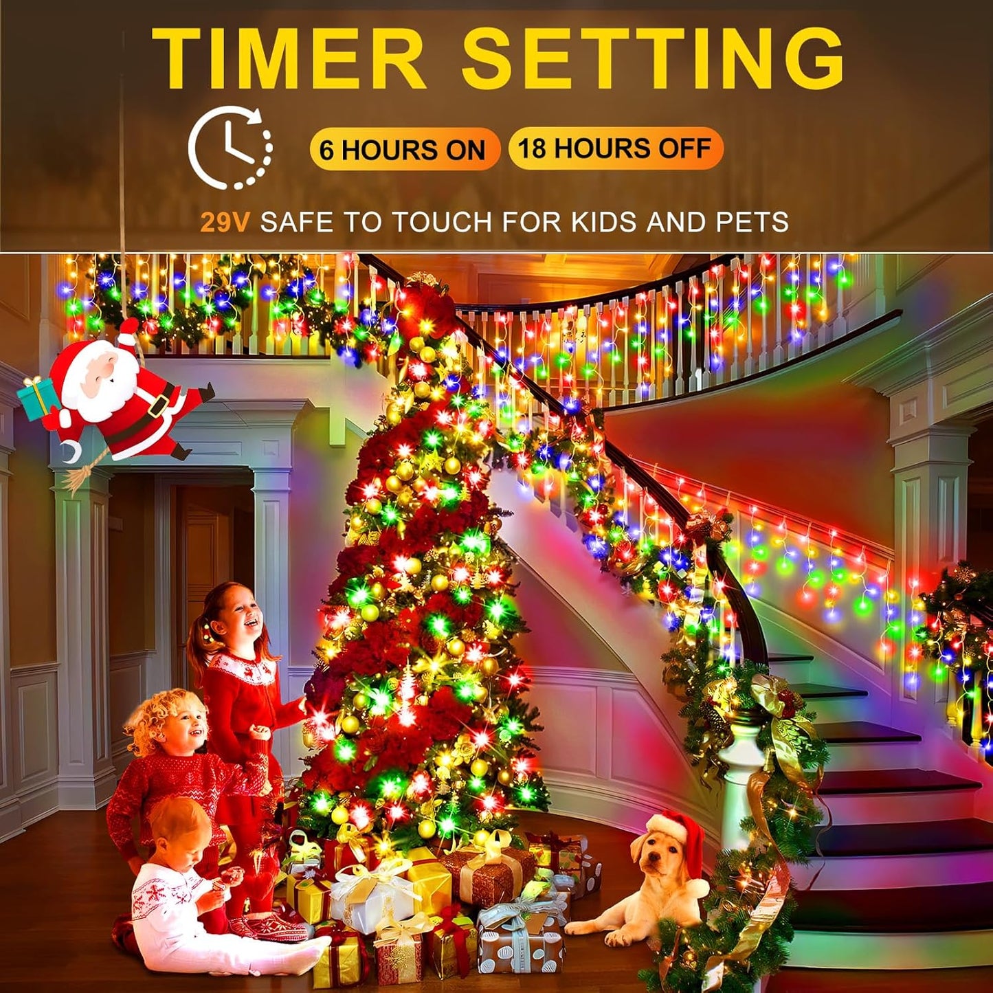 KNONEW Christmas Lights Outdoor Decorations 400 LED 33ft 8 Modes Curtain Fairy String Light with 75