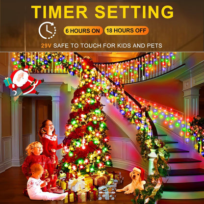 KNONEW Christmas Lights Outdoor Decorations 400 LED 33ft 8 Modes Curtain Fairy String Light with 75