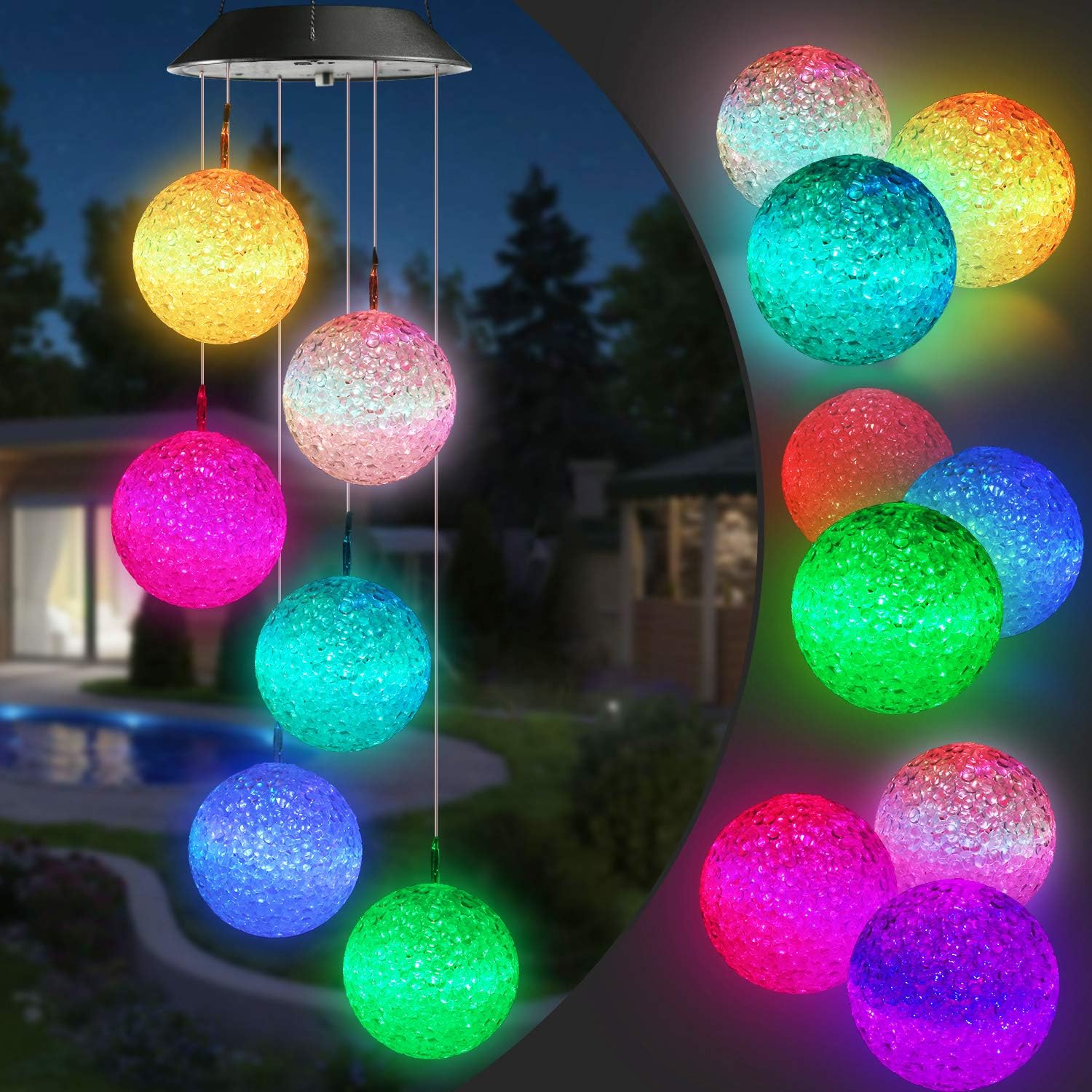 Toodour Solar Wind Chime, Color Changing Ball Wind Chimes, LED Decorative Mobile, Gifts for Mom