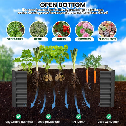 Large Outdoor Planter Boxes Kit Set of 2,6x3x2ft Galvanized Raised Bed Planter with Open-Ended Base