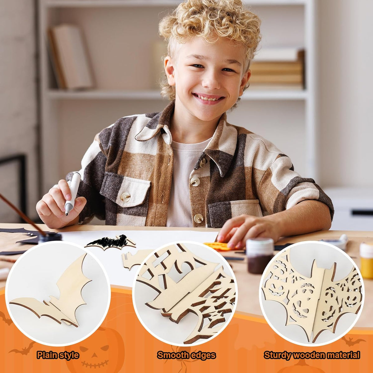 COCHIE DIY 3D Halloween Bats Wood Crafts to Paint for Kids Adults, Paintable Unfinished Wooden