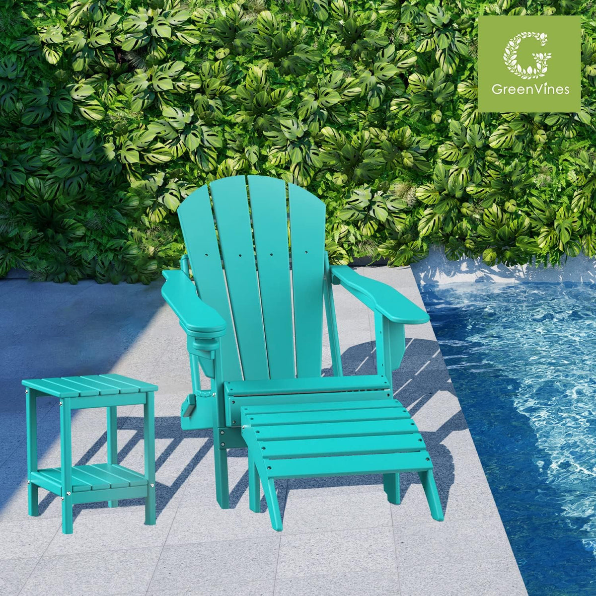 GREENVINES Adirondack-Ottoman | Set of 2 | HDPE Plastic | Outdoor Footrest | All Weather | Foot
