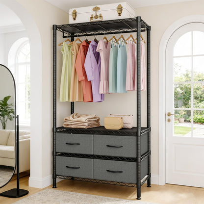 Garvee Freestanding Clothes Rack with Drawers and Adjustable Shelves