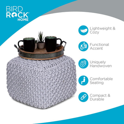 BIRDROCK HOME Square Pouf Ottoman | Cotton Braided Foot Stool with Bean Bag Filling | Boho Foot