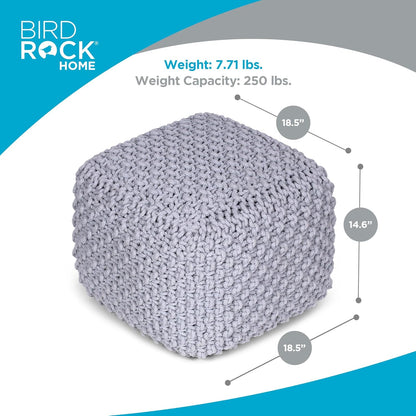 BIRDROCK HOME Square Pouf Ottoman | Cotton Braided Foot Stool with Bean Bag Filling | Boho Foot
