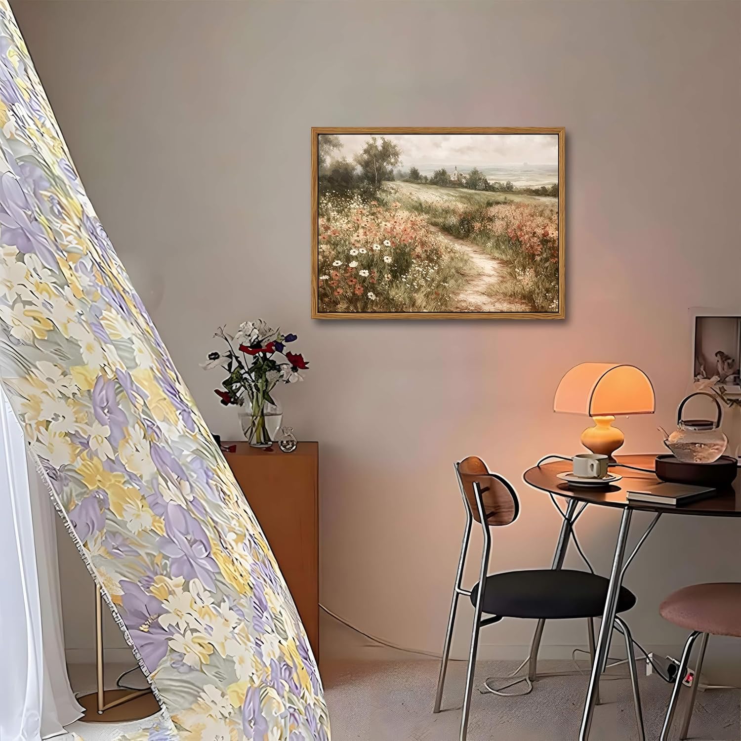 Vintage Framed Wall Art for Living Room – Vintage Wildflower Pictures Oil Paintings Canvas Prints