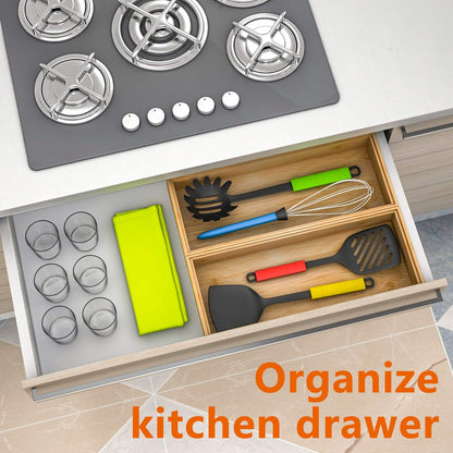 Drawer Organizer Storage Box Kitchen - Wood Stackable Tray Utensil Organizer for Office