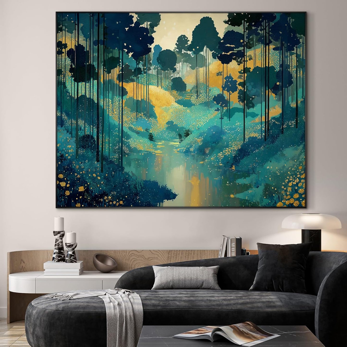 SIGNWIN 46"x60" Extra Large Framed Wall Art Whimsical Fantasy Forest, Vibrant Nature Landscape for