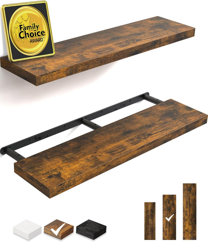 BAYKA Floating Shelves, 36" Wall Mounted Rustic Wood Shelves for Bathroom, Bedroom, Living Room