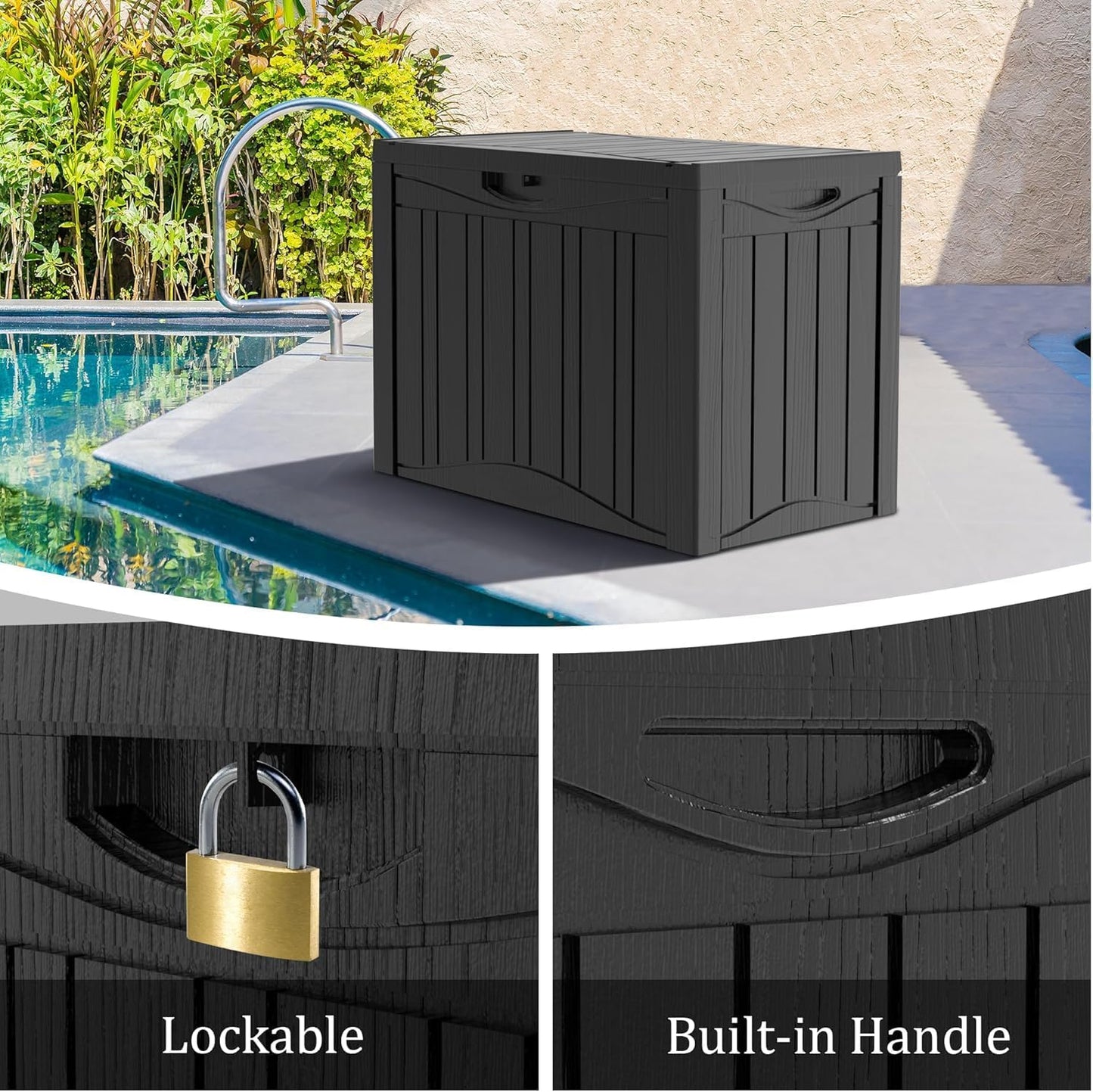 45 Gallon Lockable Resin Deck Box, Waterproof & UV-Resistant Outdoor Storage Box for Outdoor