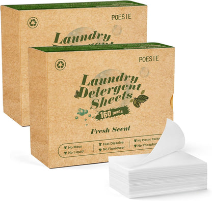 Poesie Laundry Detergent Sheets Fresh Scent 320 Sheet Liquidless Soap Sheets Detergent for Travel