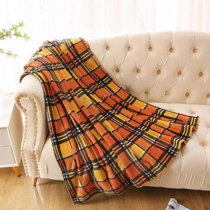 MERRYLIFE Throw Blanket for Couch Orange Plaid Chair Throw Blanket| Soft Decorative Ultra-Plush