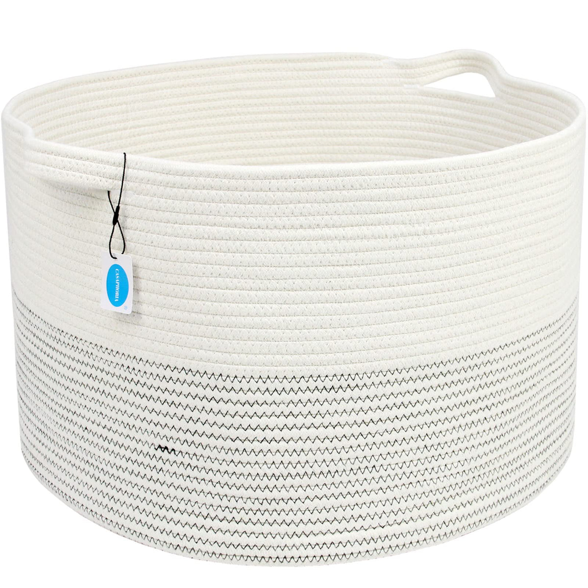 Casaphoria XXXLarge Cotton Rope Basket 21.7" x 21.7" x 13.8" Woven Laundry Basket for Blankets