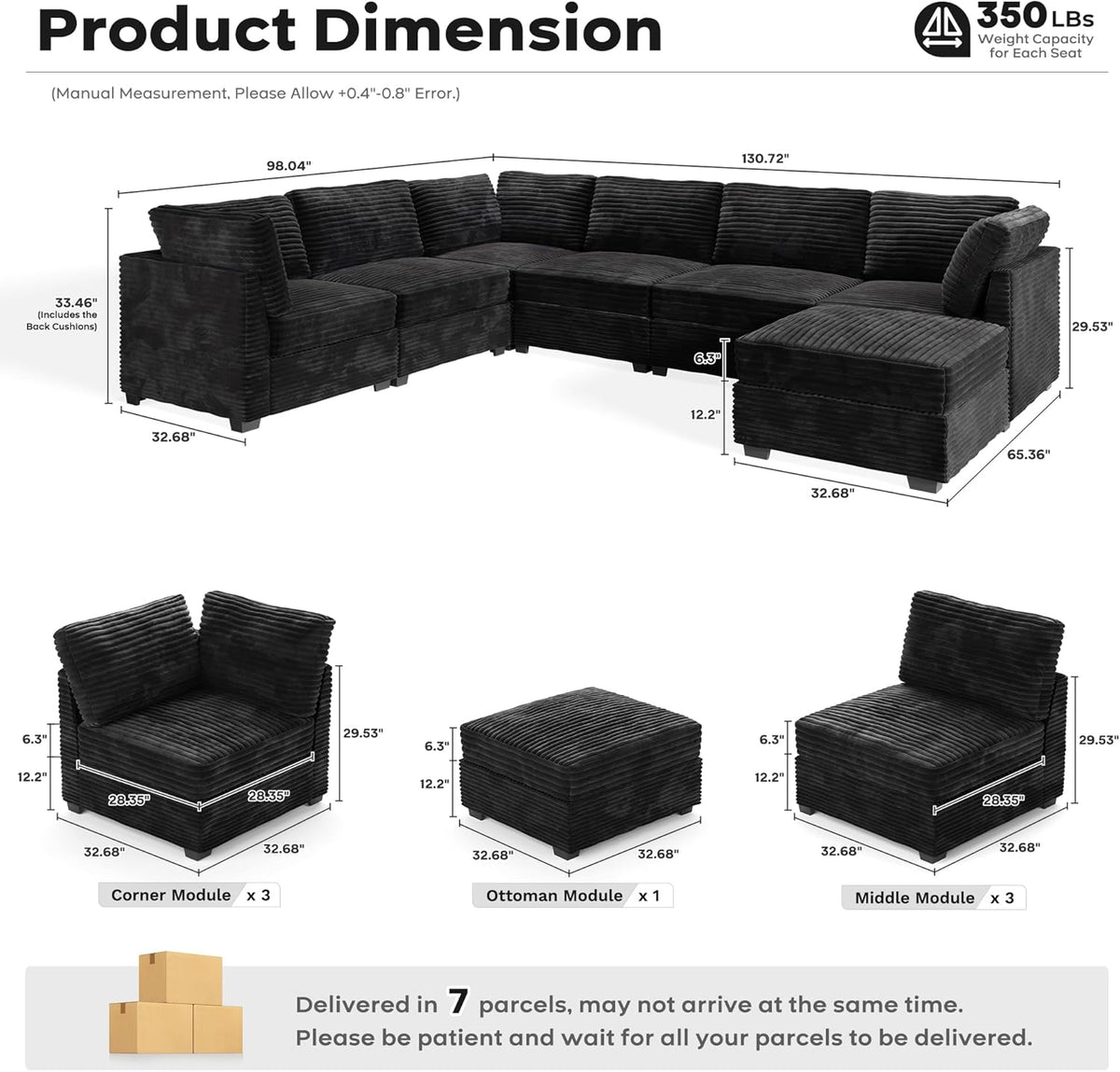 ovios Sectional Sofa Couch with U-Shape Chaise Sofa Bed, Comfy Modular Cloud Couches with Deep