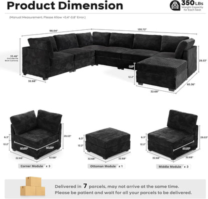 ovios Sectional Sofa Couch with U-Shape Chaise Sofa Bed, Comfy Modular Cloud Couches with Deep